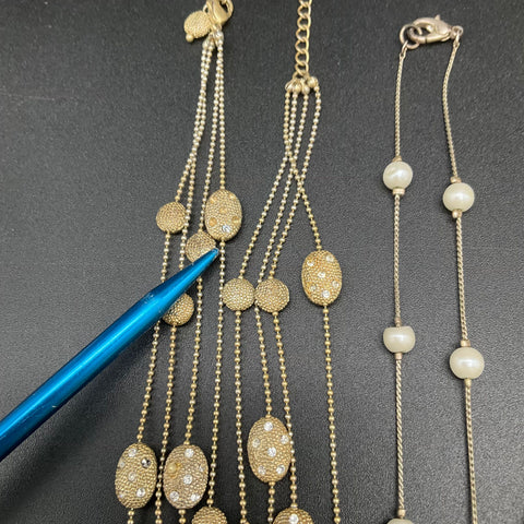 Vintage to Modern Costume Jewelry Lot 9 Necklaces Gold Silver Tone 0.63 lb