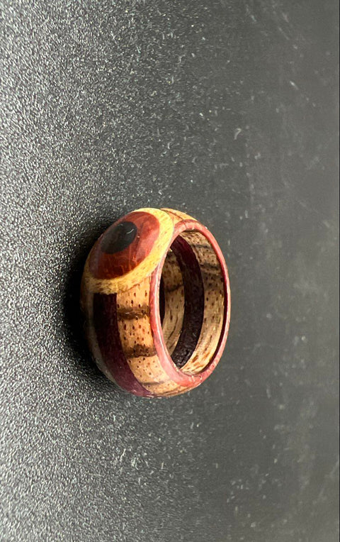 Lot of 5 Men's Fashion Ring Bands Wood Inlay Stainless Steel Rainbow Black