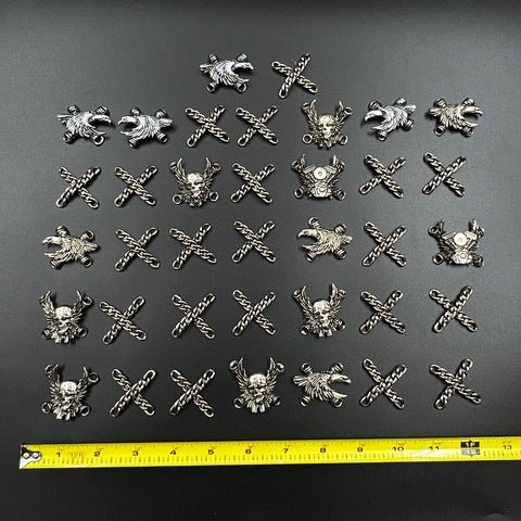 Biker Style Silver Tone Lace Up Boot Charms Lot of 37 Skull Eagle Engine