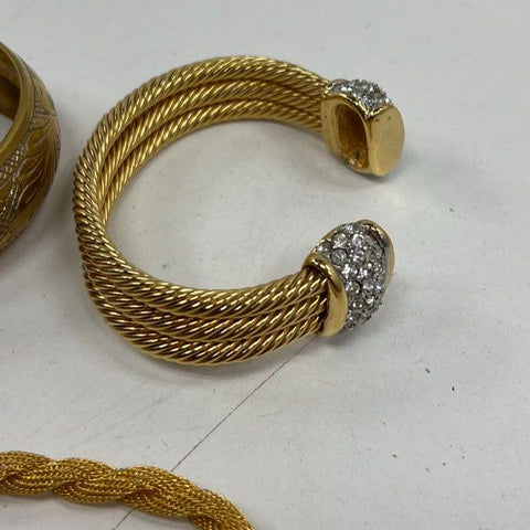 Vintage Gold Tone Costume Jewelry Bracelet Lot of 10 Bangle Cuff Chain