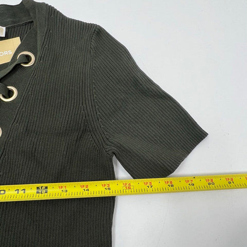 Michael Kors Women's NWT Ivy Green Ribbed Knit Lace Up Sheath Dress Size M