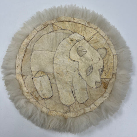 Vintage Panda Bear Real Fur Tapestry Wall Hanging Rug Sheepskin Folk Art 18"