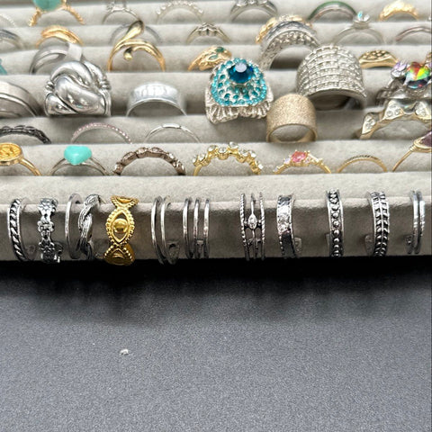 Fashion Jewelry Lot 60+ Rings Cuffs Gold Silver Tone Vintage Modern Styles