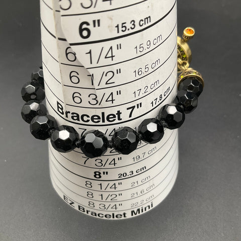 Heidi Daus Black Faceted Bead Bracelet Antique Gold Tone Toggle Clasp 7"