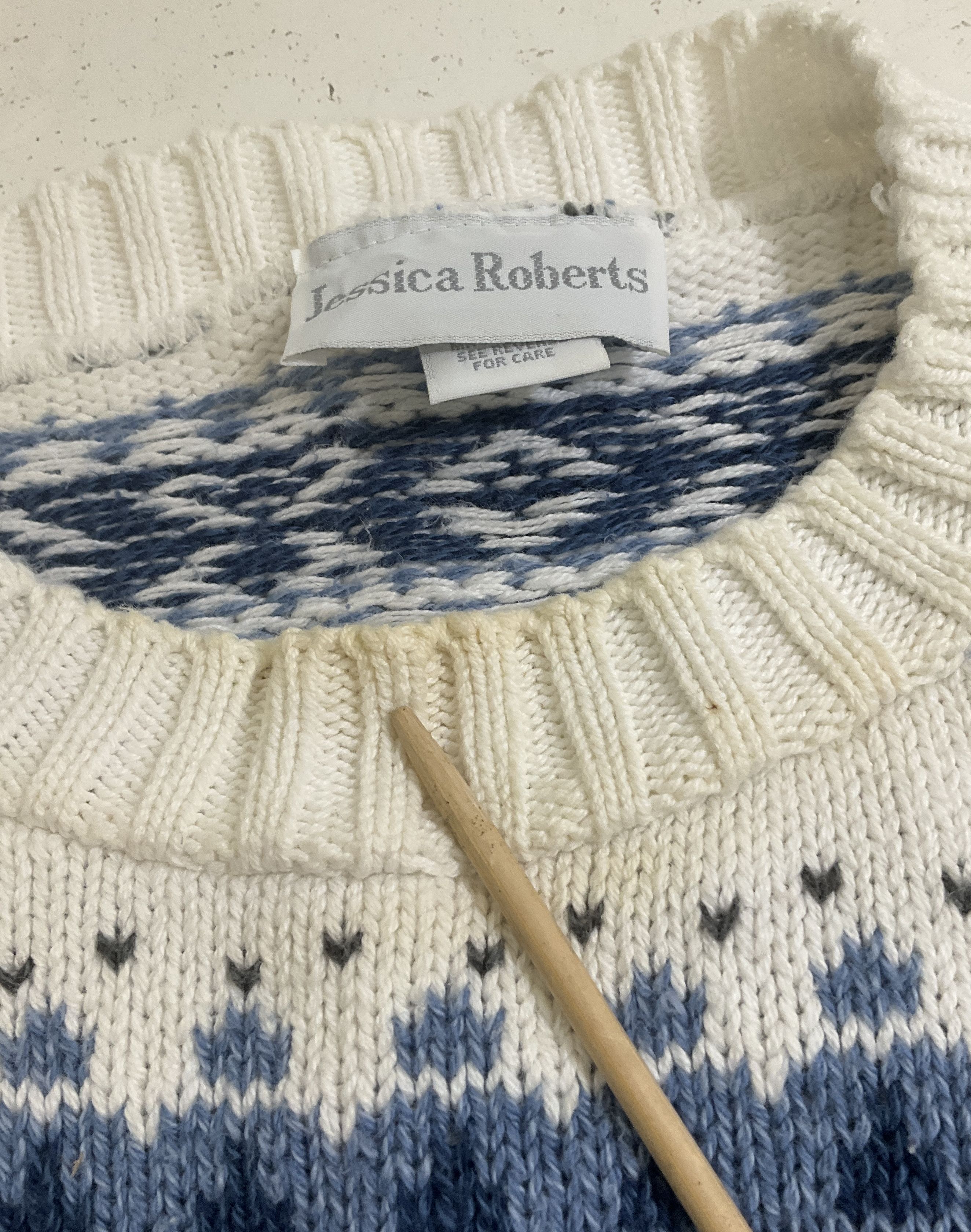 Vintage Sweater Lot 2 Towncraft Patchwork & Jessica Roberts Fair Isle Knit Sz L
