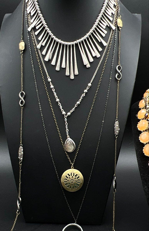 Vintage to Modern Costume Jewelry Necklace Lot of 10 Beaded Statement Boho