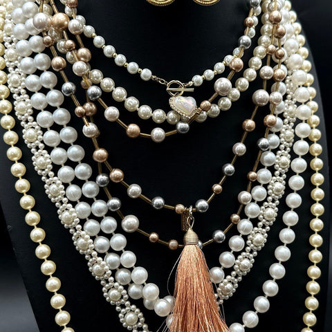 Mixed Faux Pearl Costume Jewelry Lot Necklaces Earrings Bracelets 14 Pieces