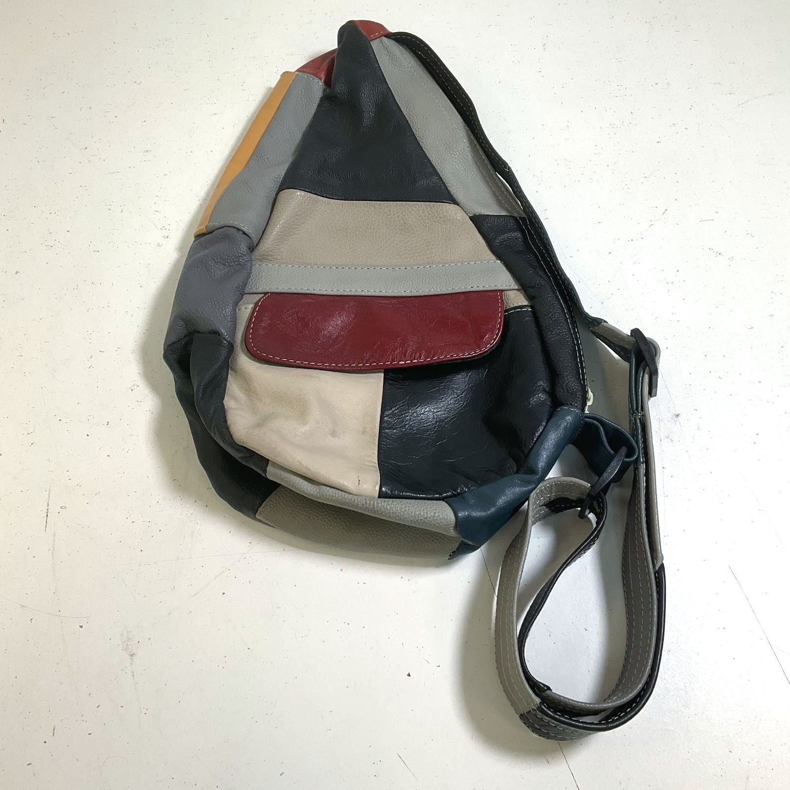 Vintage 90s Genuine Leather Patchwork Sling Crossbody Bag Multicolor Mexico