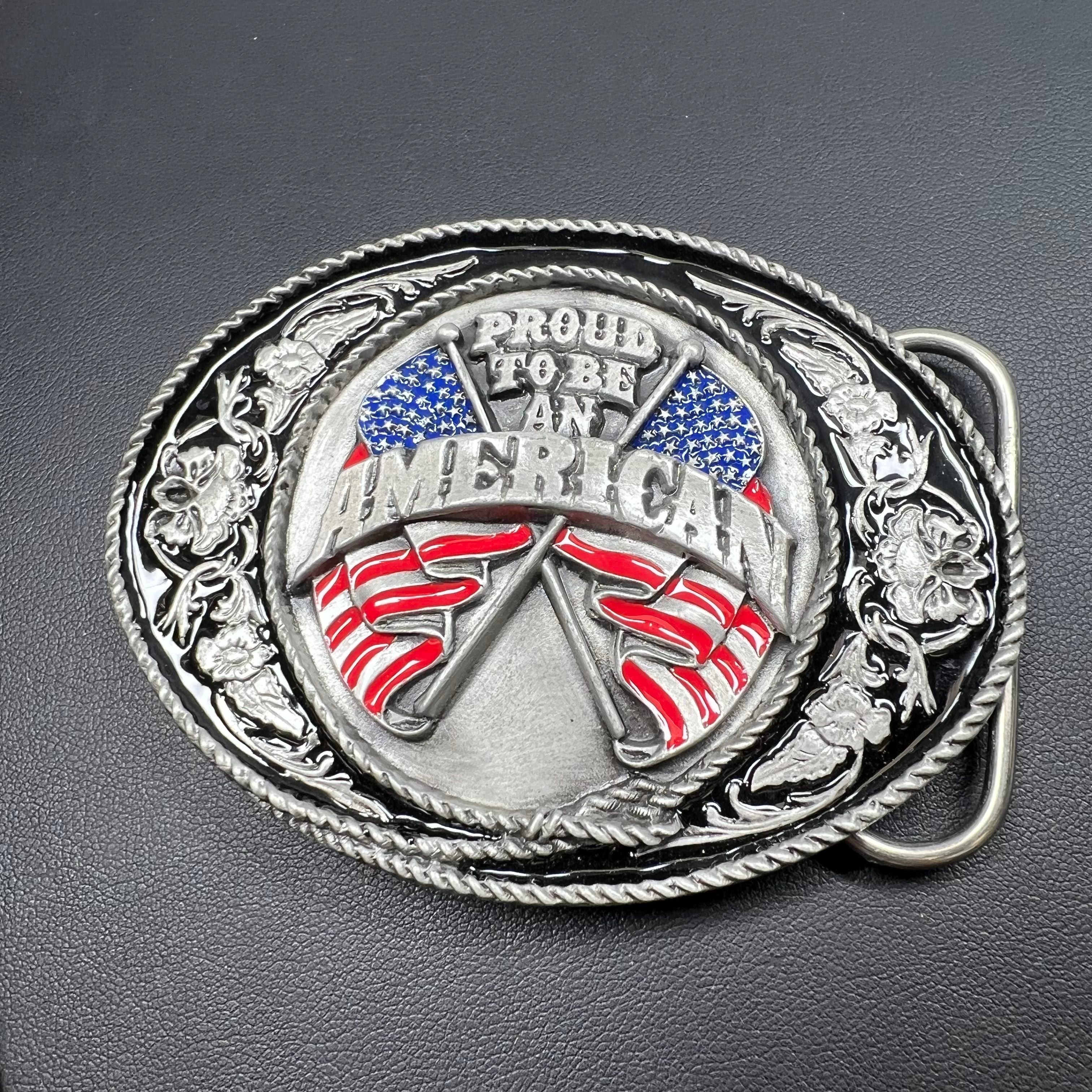 USA 'Proud To Be An American" Siskiyou Buckle Co. Silver Tone Belt Buckle