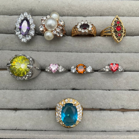 Vintage and Modern Costume Jewelry Ring Lot of 9 Mixed Sizes Gold Silver Tone