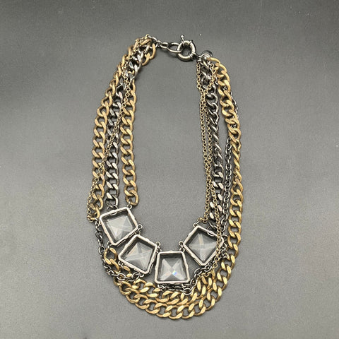 J. Crew Mixed Metal Tone Chunky Multi Strand Faceted Glass Statement Necklace