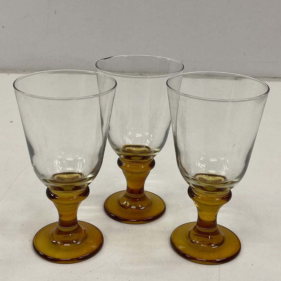 Vintage 70s Libbey Tawny Accent Amber Water Goblets Glasses Lot of 3 USA