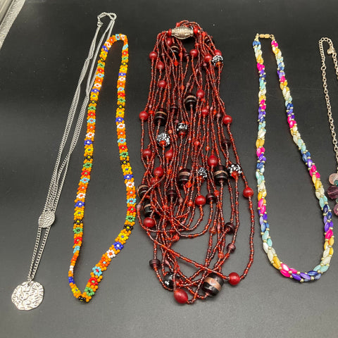 Boho Costume Jewelry Lot 12 Necklaces Elephant Rhinestone Beaded Pendants