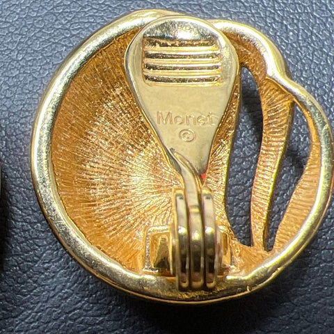 Monet Yellow Enamel Gold tone Brooch & Clip On Earrings Set