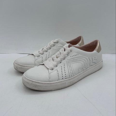 Kate Spade Aster White Perforated Leather Sneakers Metallic Gold Size 10B