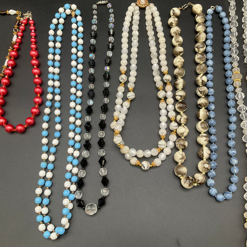 Vintage Beaded Costume Jewelry Lot of 10 Necklaces Multi-Strand Tassel Mixed