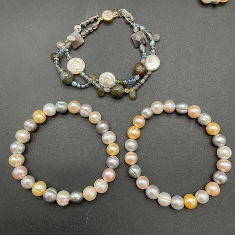 Mixed Pearl Fashion Jewelry Lot 8 Necklaces Bracelets Station Strands Gemstones