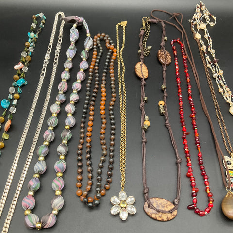 Fashion Jewelry Lot of 10 Necklaces Vintage Boho Owl Flower Beaded Statement