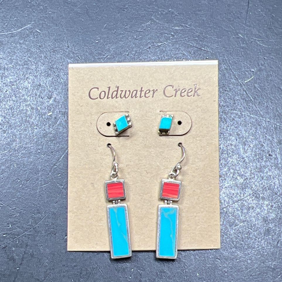 2 Pair Coldwater Creek Turquoise and Coral Earrings NWT