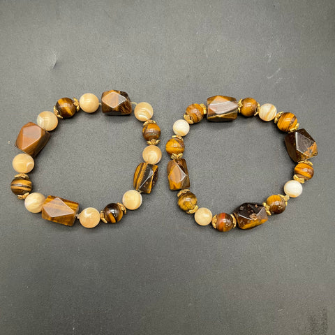 Tiger's Eye Polished Stone Jewelry Lot 4 Pcs Necklaces Bracelets Boho Style
