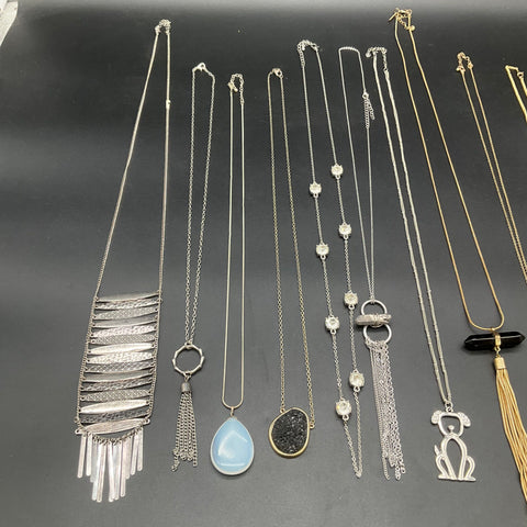 Fashion Jewelry Lot 12 Necklaces Gold Silver Tone Tassel Bib Statement Pendants