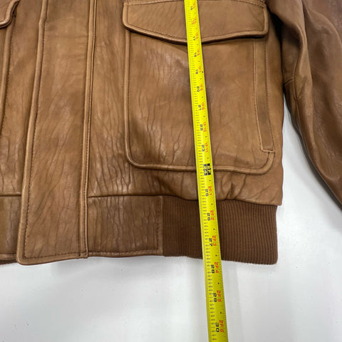 Vintage Y2K Madison Creek Brown Leather Sherpa Collar Flight Bomber Jacket Mens