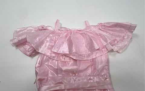 Vintage 80s JC Penney Women's Pink Ruffle Off Shoulder Formal Gown Dress Sz 7-8