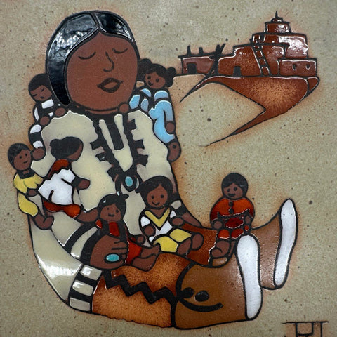 Cleo Teissedre Ceramic Storyteller Turtle Trivet Wall Tiles Lot 2 Vintage 6x6