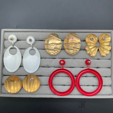 Vintage 1980s Costume Jewelry Lot of 21 Pairs Earrings Metal Enamel Bold Geo