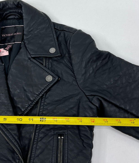 Victoria's Secret Black Faux Leather Moto Biker Jacket Womens XS NWD