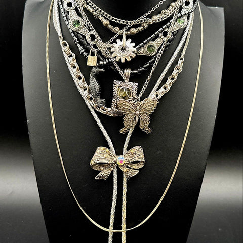 Silver Tone Mixed Costume Jewelry Lot Barbie Pendant Bolo Tie Butterfly 20+ Pcs