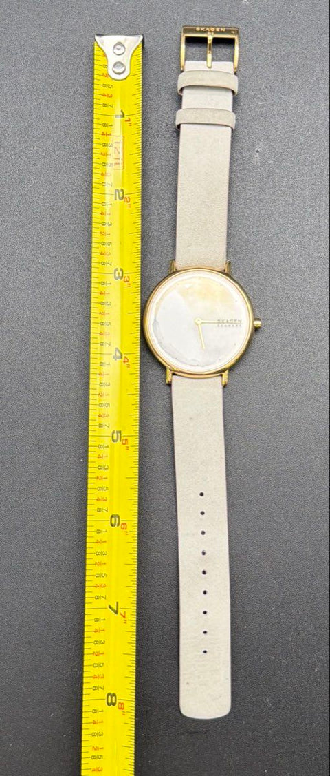 Skagen Signatur SKW2772 Women's Watch Gold Tone Grey Leather Band Tested Works