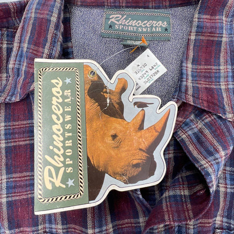 Vintage 90s Rhinoceros Sportswear Plaid Flannel Button Down Shirt Sz L NWT