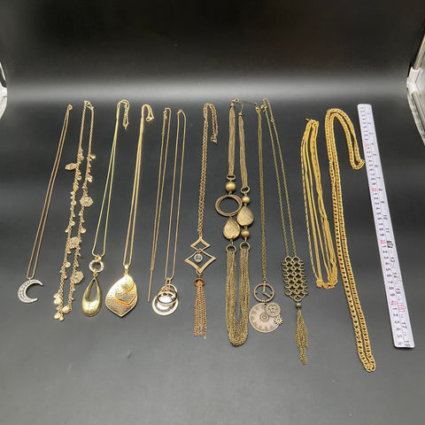 Gold Tone Costume Jewelry Lot 0.93 lbs Vintage to Modern Necklaces 12 Pieces