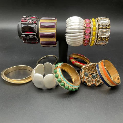 Vintage to Modern Costume Jewelry Lot 2.3 Lbs Bangles Stretch Rhinestone 13pc