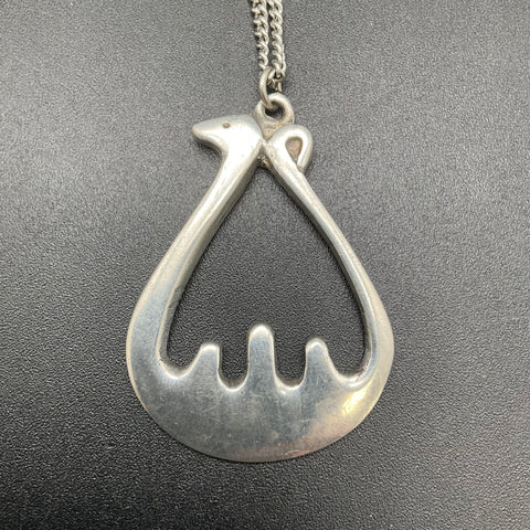 Vintage Scotland Pewter Celtic Viking Raven Pendant Necklace Openwork Design