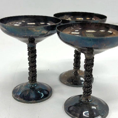 Vintage Mid-Century Gadettta Silver Plate Twisted Stem Coupe Martini Glasses