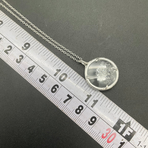 Catherine Weitzman Silver Tone Shaker Necklace Round Pendant Clear Stones 18"