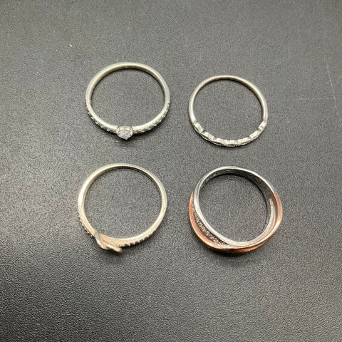 Sterling Silver 925 Jewelry Lot of 4 Rings Sizes 6.5-7.5 Heart Knot X-Design