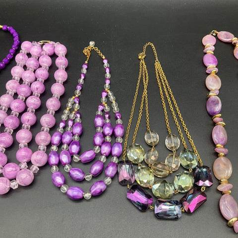 Vintage Style Purple Beaded Fashion Statement Jewelry Lot of 6 Necklaces