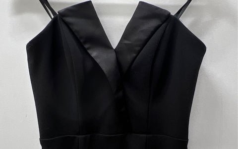 Betsy & Adam Women's Black Tuxedo V-Front Satin Lapel Maxi Dress Gown Sz 2 NWT