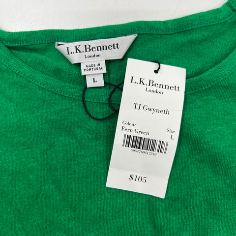 LK Bennett NWT TJ Gwyneth Green Ruffle Sleeve Linen Blend Top Womens L