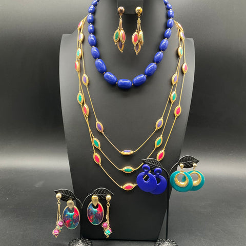 Vintage Casual Corner Jewel Tone Costume Jewelry Lot Necklaces Earrings 7pc