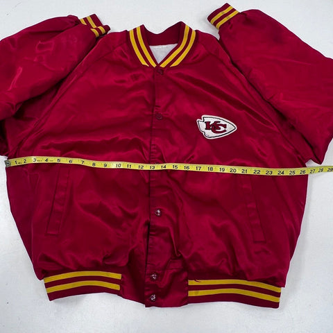 Vintage 90s Kansas City Chiefs NFL Satin Varsity Jacket Red Quilted Lined Sz XL