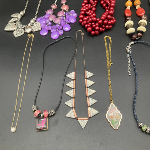 Statement Fashion Necklace Jewelry Lot 15pc Beaded Pendant Boho Modern Mix
