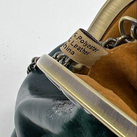 Patricia Nash Green Faux Fur Leather Frame Kiss Lock Clutch Bag Brass Hardware