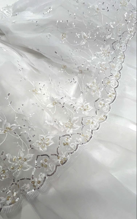 Vintage Y2K Girls White Halter Tiered Sequin Flower Girl Formal Dress USA Sz 7