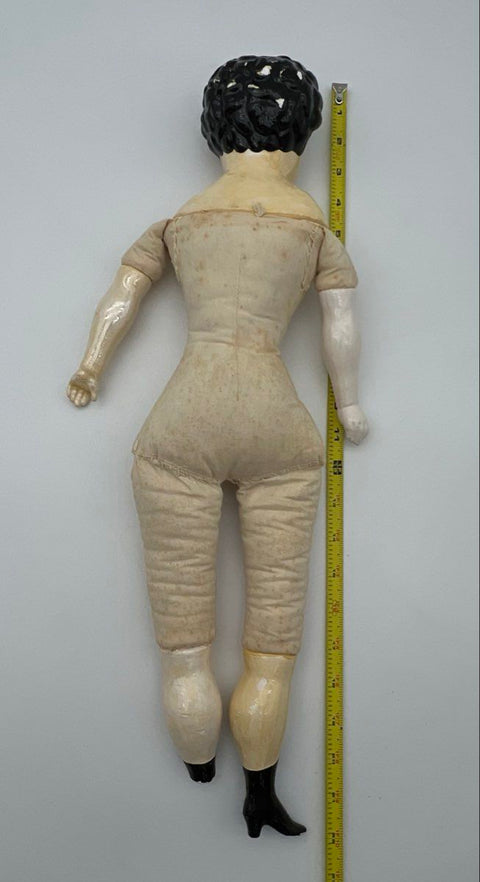 Antique China Head Doll 19 Inch Porcelain Cloth Body Painted Face Broken Foot