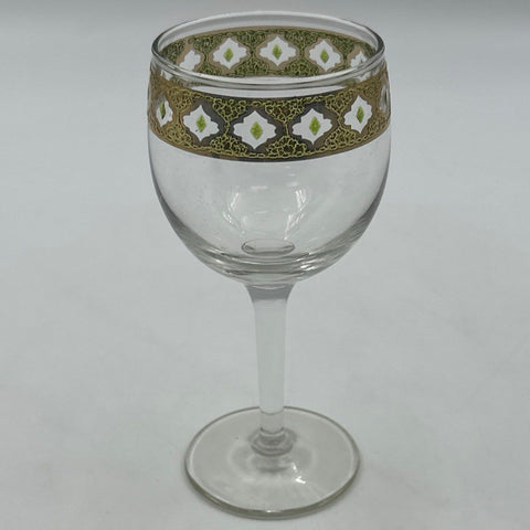 Vintage Mid-Century Gold Encrusted Wine Glasses 5 Piece Lot Geometric Pattern
