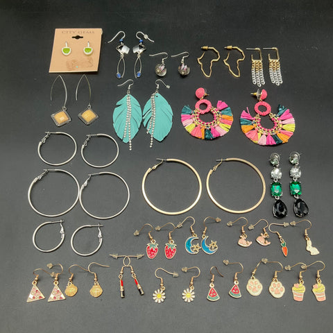 Fashion Jewelry Lot 28 Pairs Hoops Dangles Studs Novelty Enamel Boho City Gems